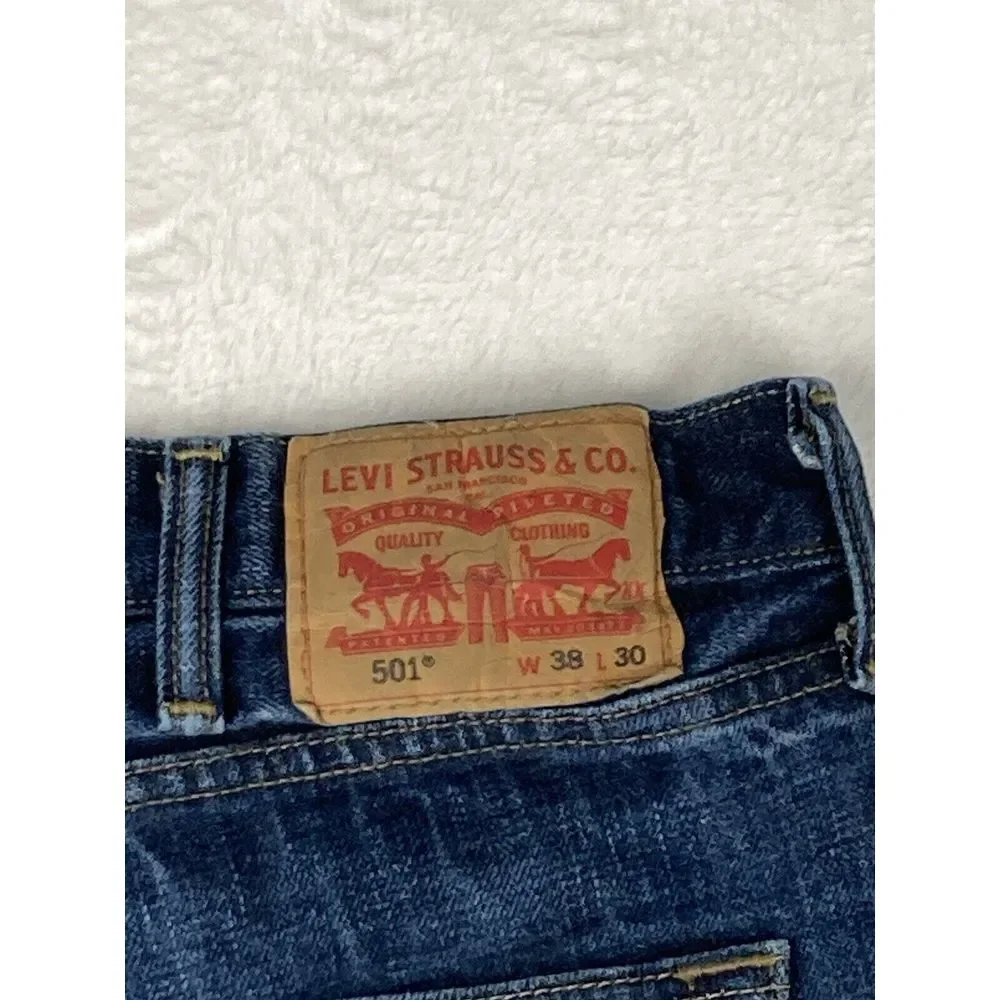 Levi's 501‎ Button Fly Denim Jeans Mens Blue Size 38x30 (36x29 Measured)